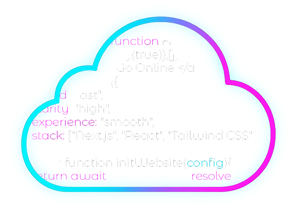 Neon cloud with code representing modern web development
